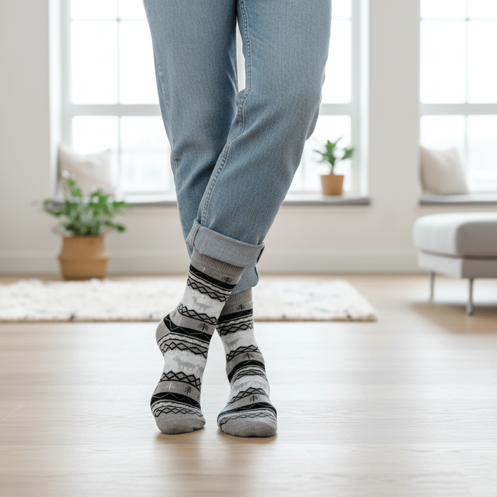 Full-length wool socks for winter comfort12-Sockscarving® Reindeer Cozy Wool Full-Length Winter Edition (Pack of 5)-