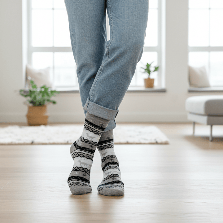 Full-length wool socks for winter comfort12-Sockscarving® Reindeer Cozy Wool Full-Length Winter Edition (Pack of 5)-