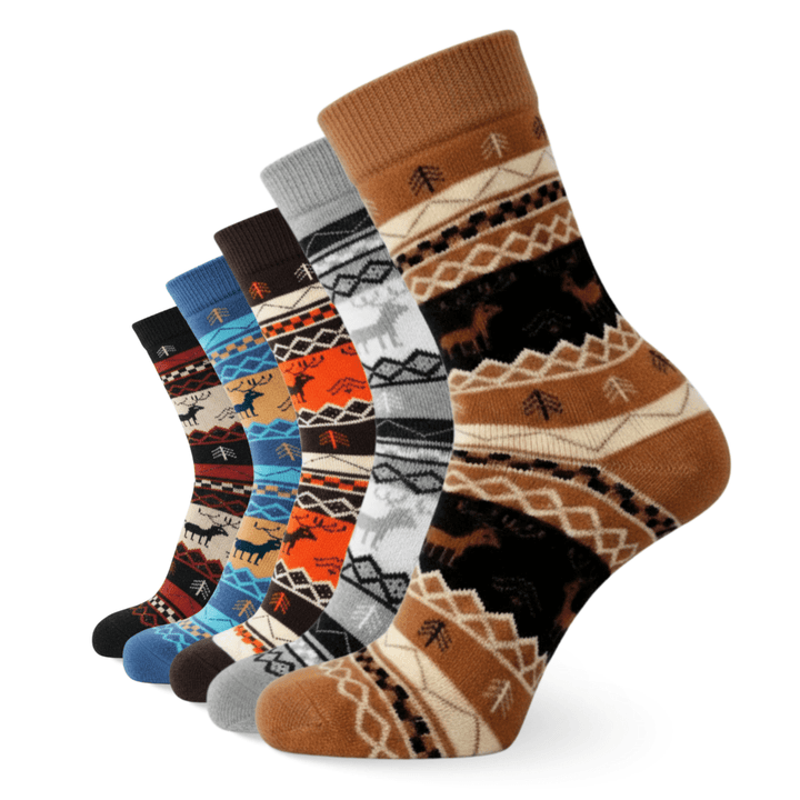 Full-length wool socks for winter comfort13-Sockscarving® Reindeer Cozy Wool Full-Length Winter Edition (Pack of 5)-