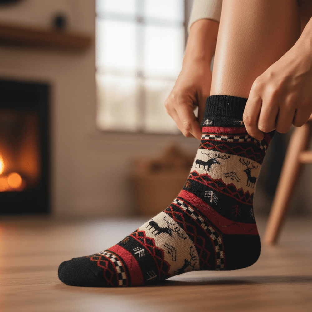 Full-length wool socks for winter comfort3-Sockscarving® Reindeer Cozy Wool Full-Length Winter Edition (Pack of 5)-