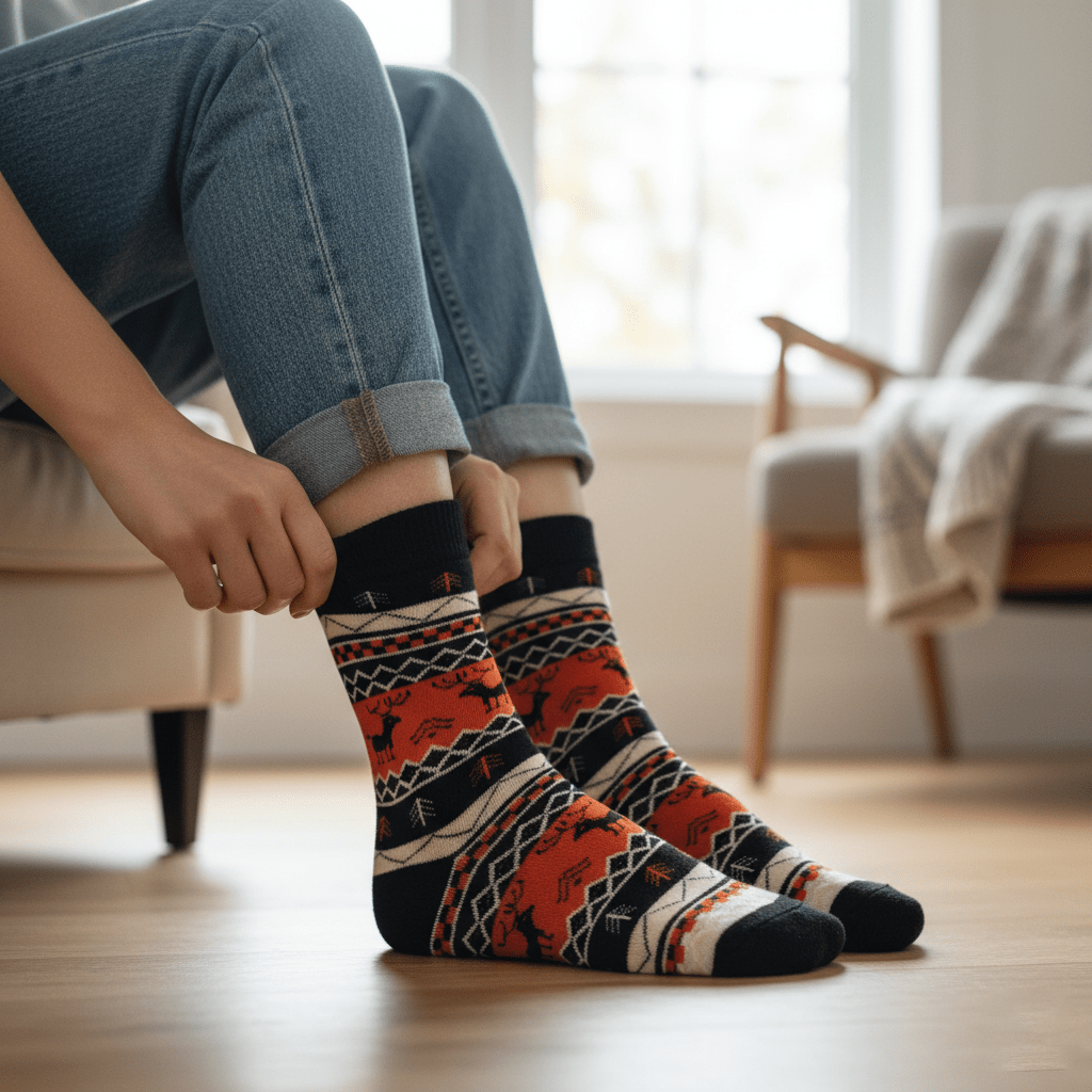 Full-length wool socks for winter comfort4-Sockscarving® Reindeer Cozy Wool Full-Length Winter Edition (Pack of 5)-