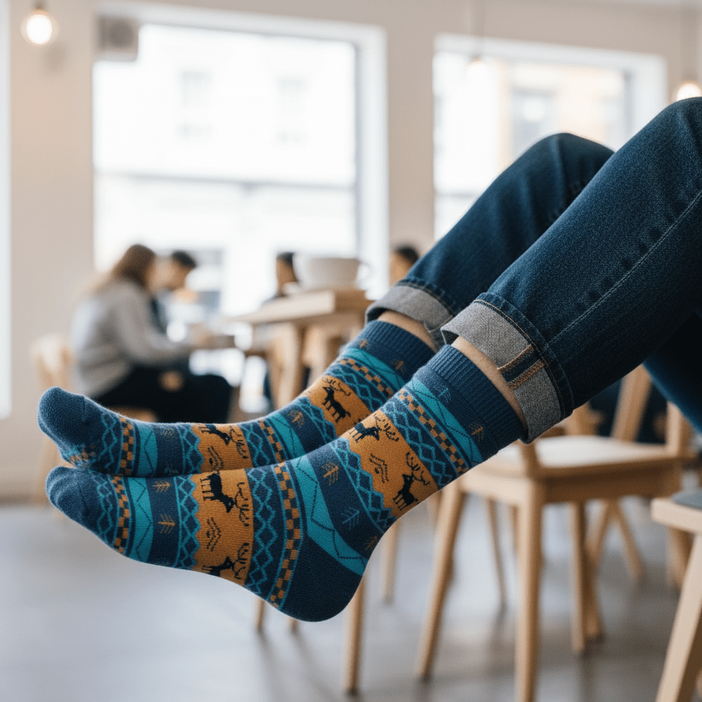 Full-length wool socks for winter comfort5-Sockscarving® Reindeer Cozy Wool Full-Length Winter Edition (Pack of 5)-