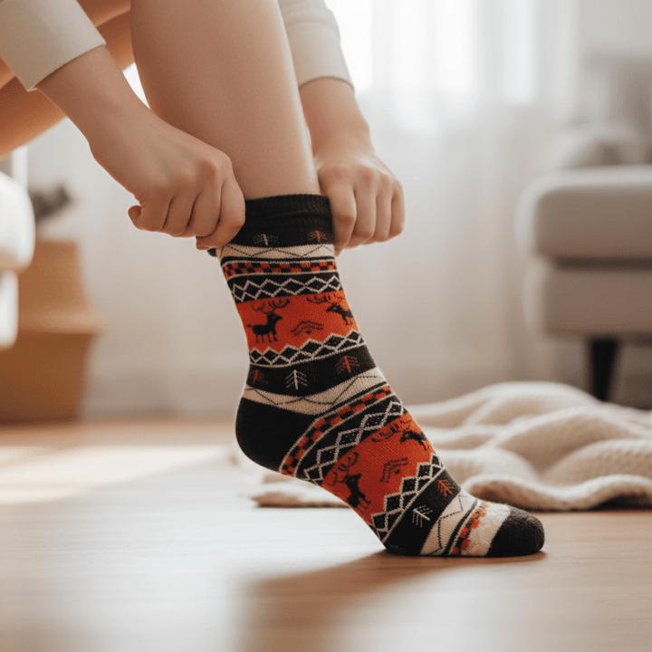 Full-length wool socks for winter comfort9-Sockscarving® Reindeer Cozy Wool Full-Length Winter Edition (Pack of 5)-