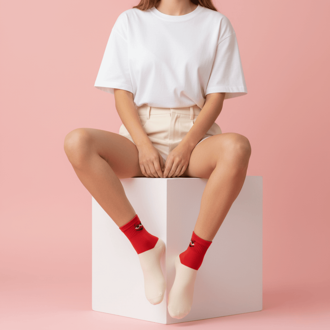 Pembrey fun ankle socks worn with sneakers – playful everyday casual socks for men and women | Sockscarving®-Pembrey Edition-