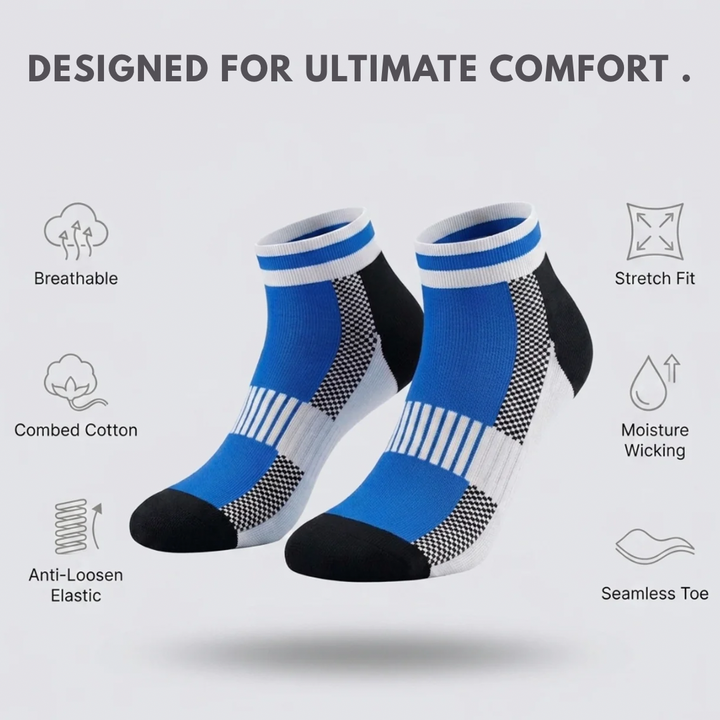 Airofit Cushioned Ankle Socks-Blue/White