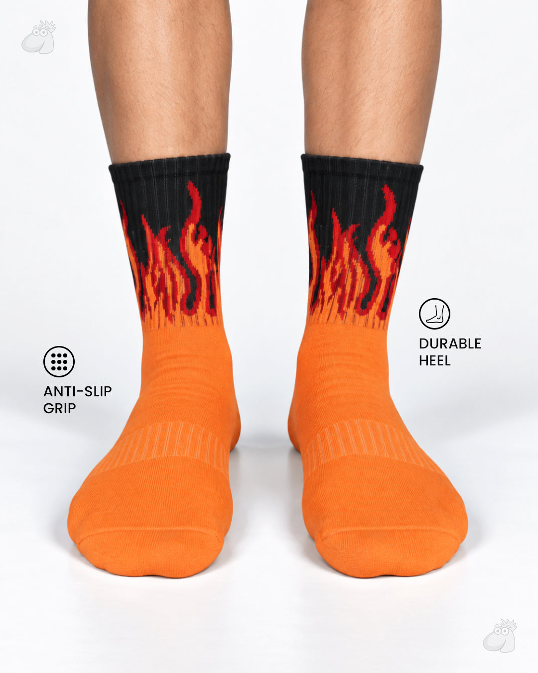 YOGA/PILATES FIRE SOCKS - ORANGE/BLACK - RED FLAMES