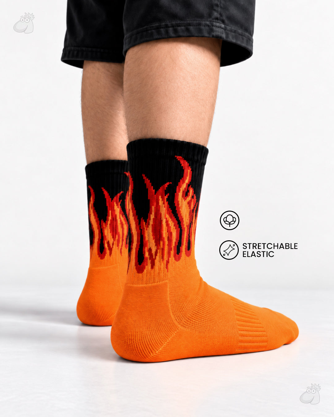 YOGA/PILATES FIRE SOCKS - ORANGE/BLACK - RED FLAMES