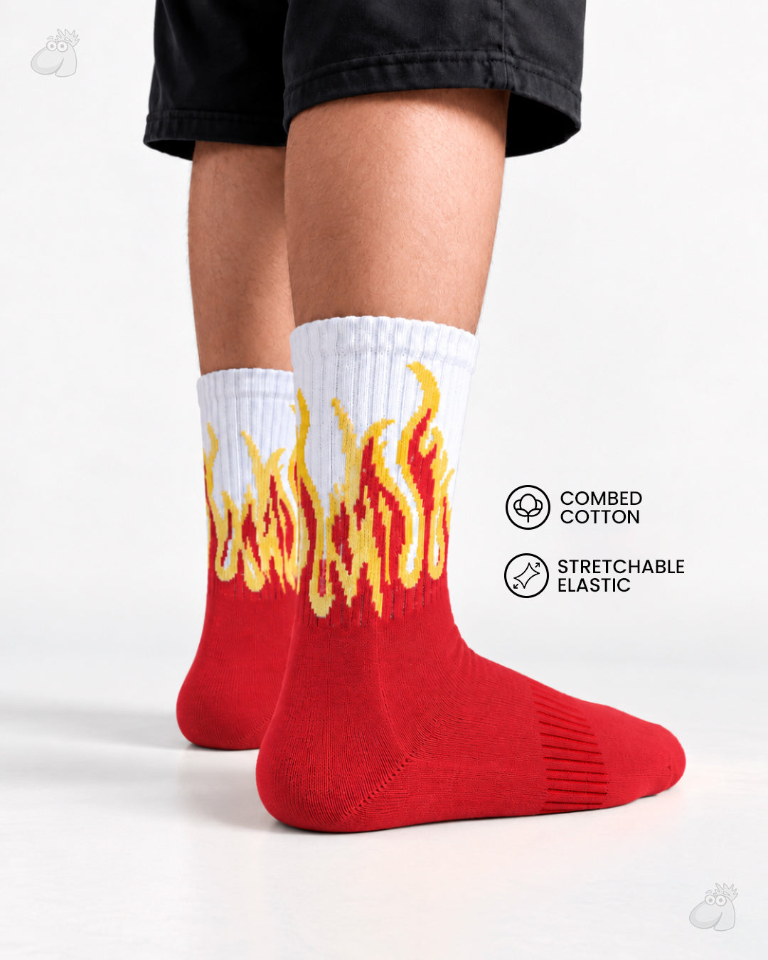 YOGA/PILATES FIRE SOCKS - RED/WHITE- YELLOW FLAMES