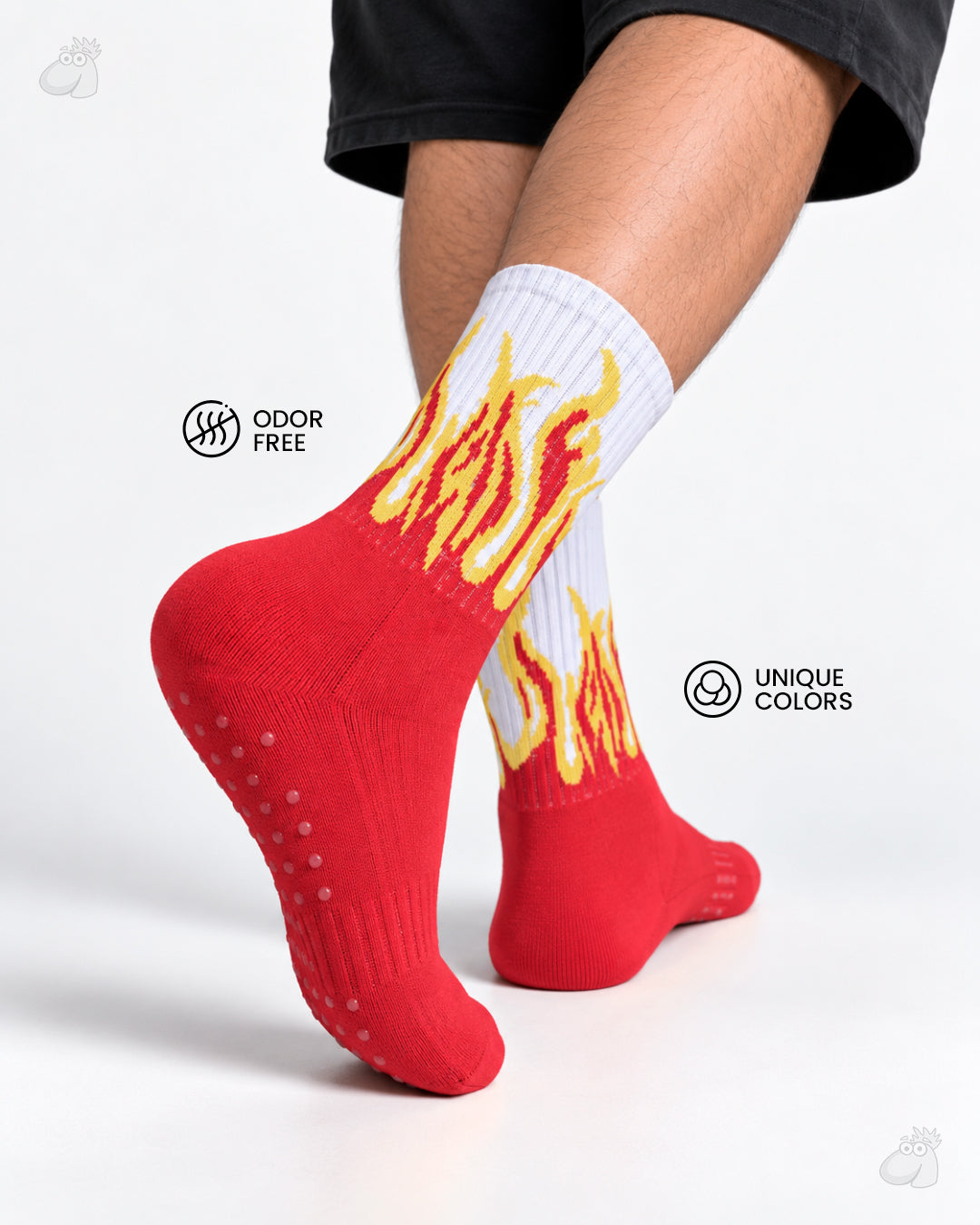 YOGA/PILATES FIRE SOCKS - RED/WHITE- YELLOW FLAMES