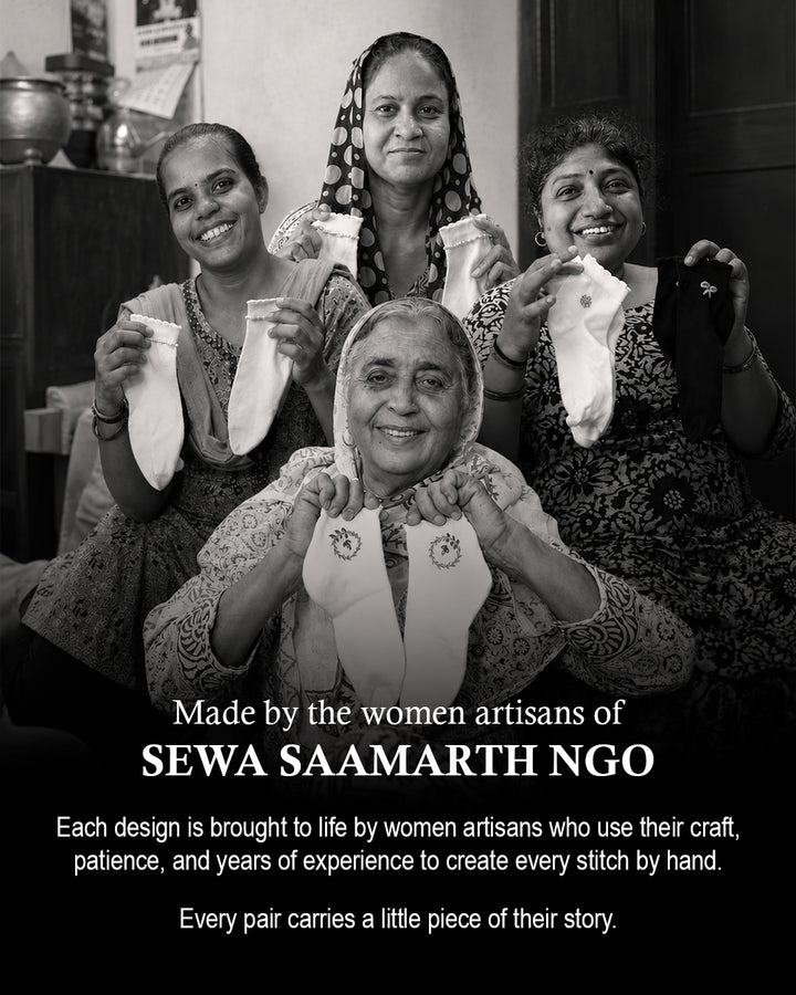 Samarth Collection - White Sunflower, Handcrafted Socks