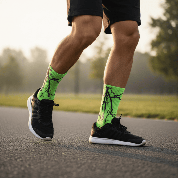 Lightning Edition Bold Crew Socks Pack of 5 – Sockscarving-LIGHTNING SOCKS- GREEN - PURPLE LIGHT-