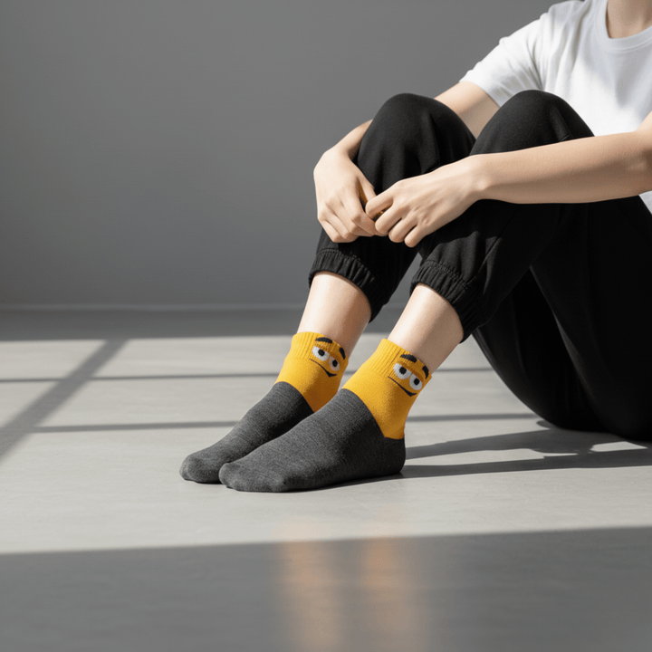 Multicolour Pembrey fun ankle socks pack – 5 pairs of vibrant character-designed cotton socks | Sockscarving®