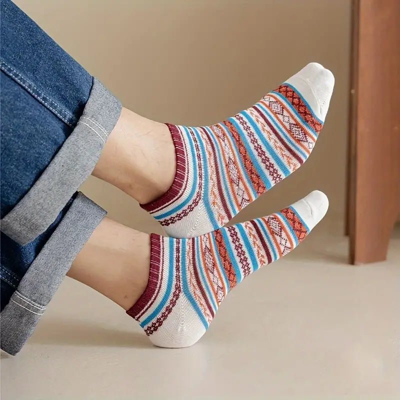 Multicolour invisible no-show socks pack – vibrant colour-lock designs in combed cotton | Sockscarving®-Multicolor No-Show Edition-