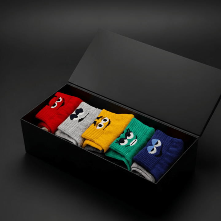 Pembrey fun ankle socks pack of 5 – playful character designs in pure combed cotton for men and women | Sockscarving® -Pembrey Edition-