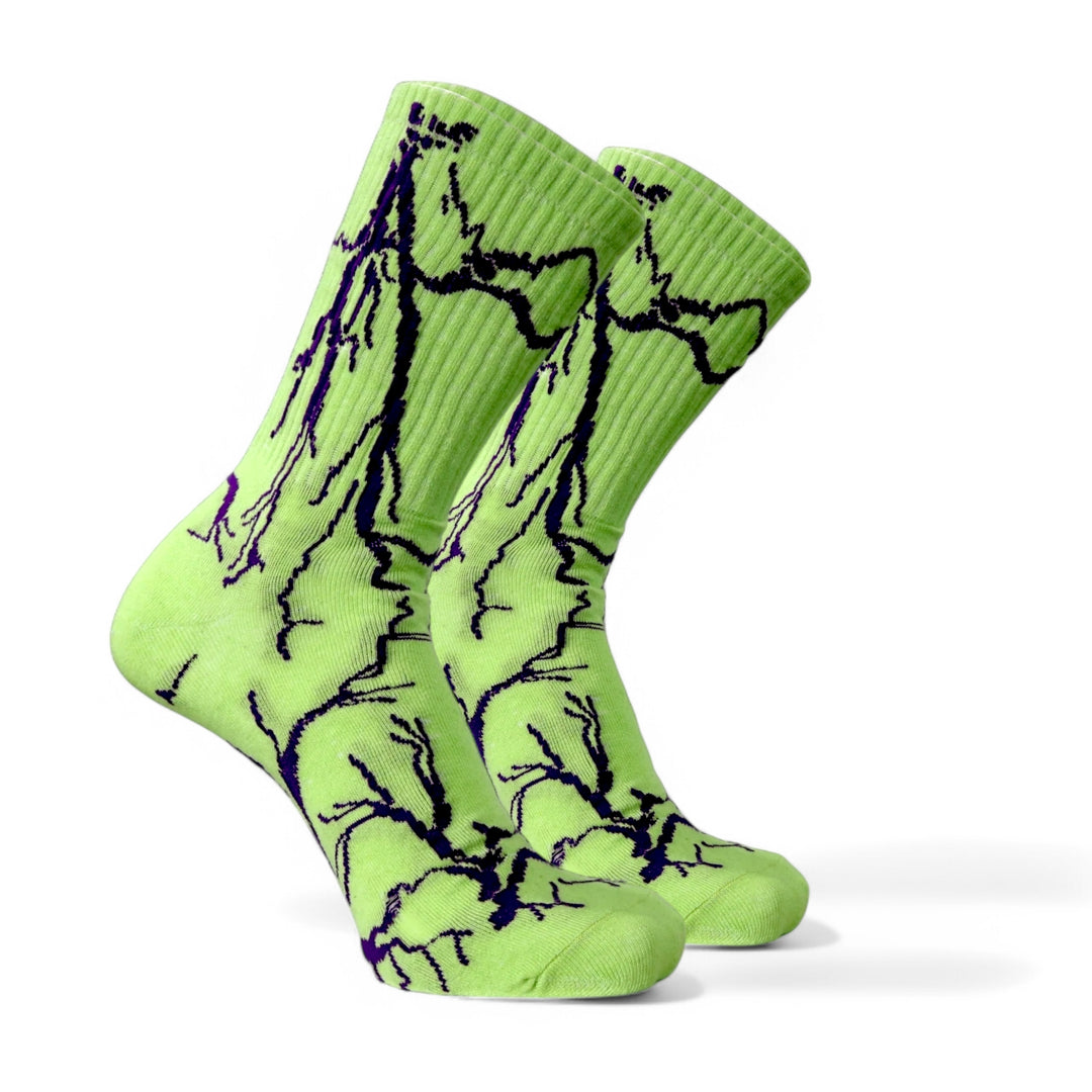 -LIGHTNING SOCKS- GREEN - PURPLE LIGHT-