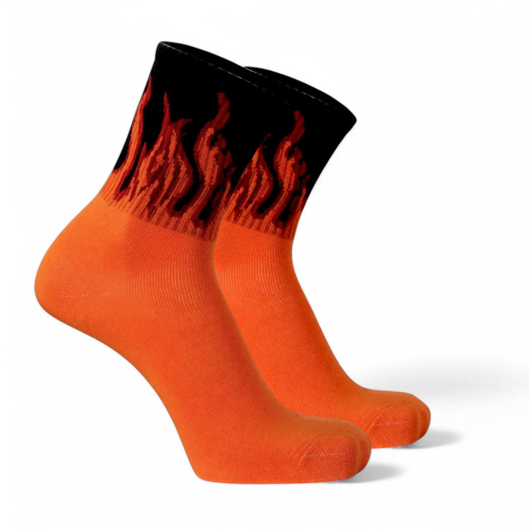 -FIRE SOCKS - ORANGE/BLACK - RED FLAMES-