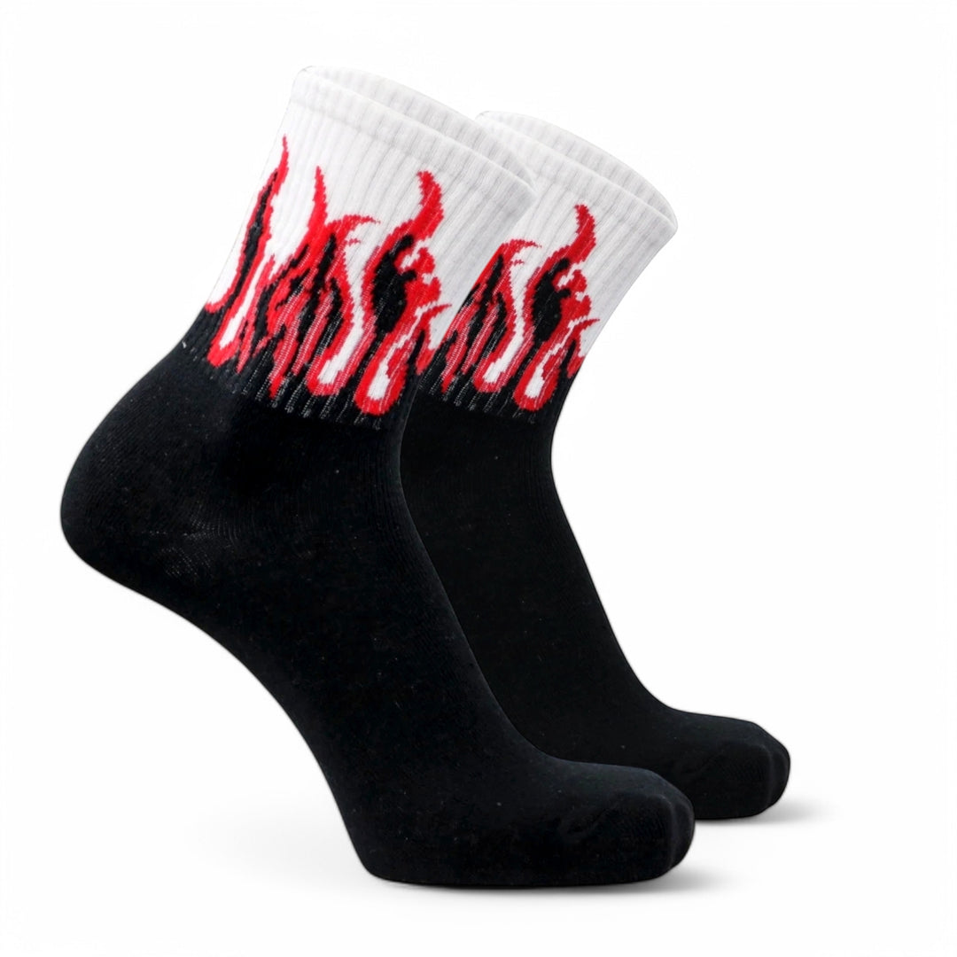 -FIRE SOCKS - BLACK/WHITE - RED FLAMES-