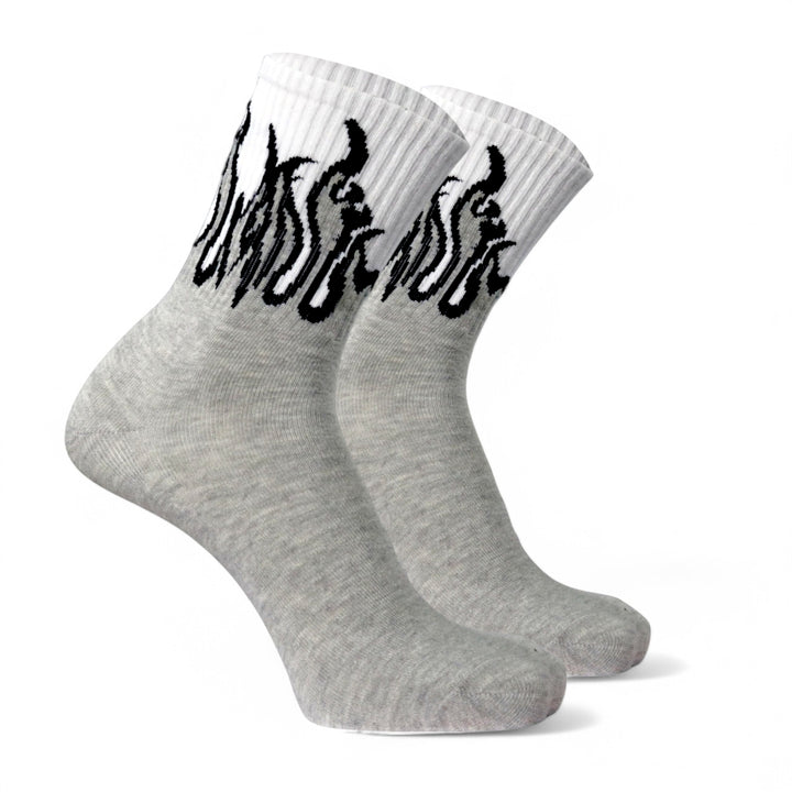 -FIRE SOCKS - GREY/WHITE - BLACK FLAMES-