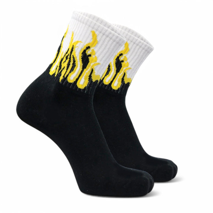 -FIRE SOCKS - BLACK/WHITE - YELLOW FLAMES-
