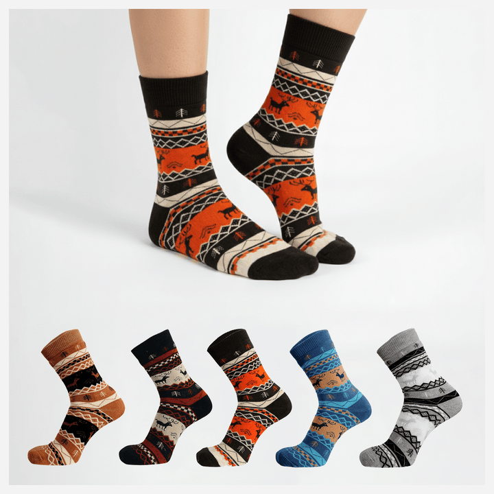Reindeer woolen winter socks pack of 5-Sockscarving® Reindeer Cozy Wool Full-Length Winter Edition (Pack of 5)-