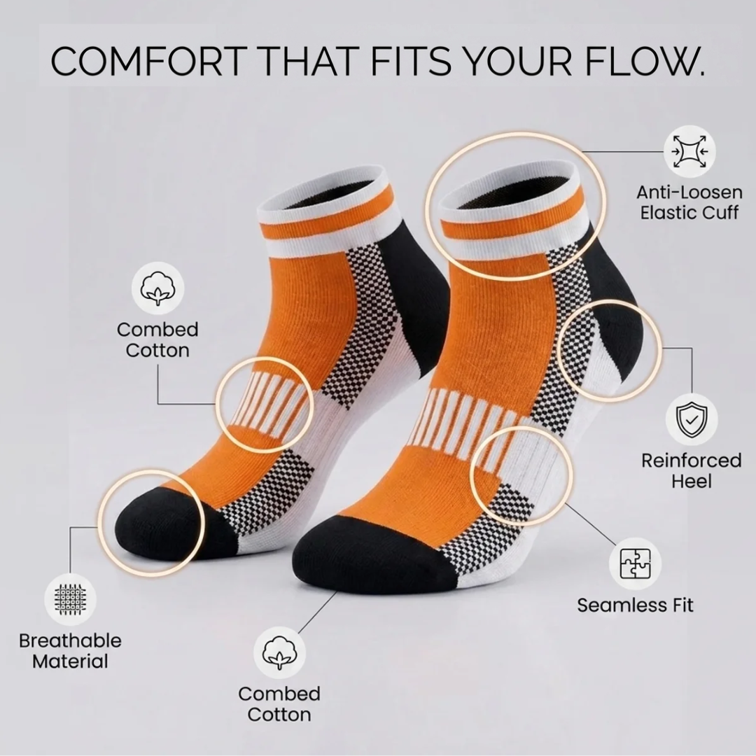Airofit Cushioned Ankle Socks-Orange/White