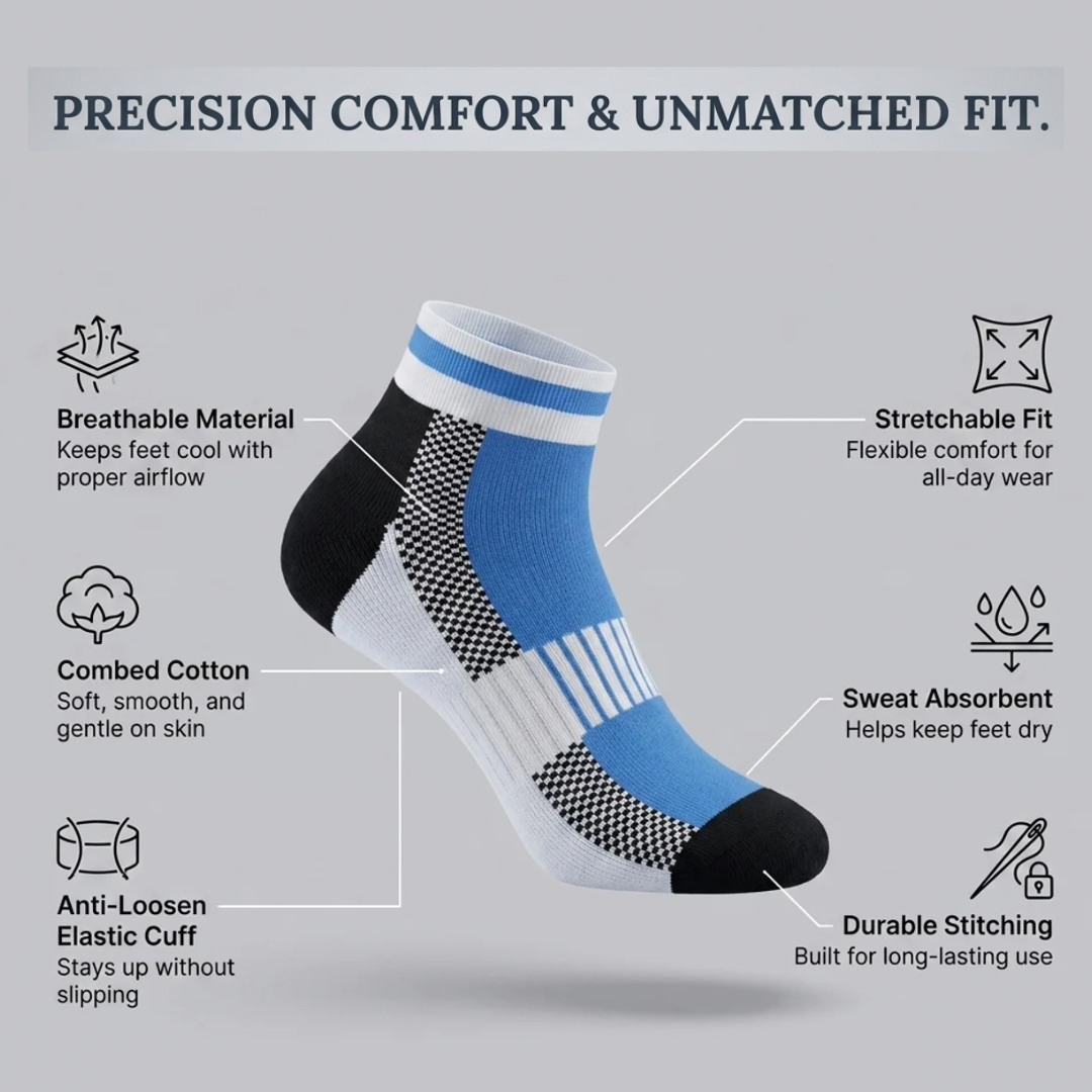Airofit Cushioned Ankle Socks-Light blue/White