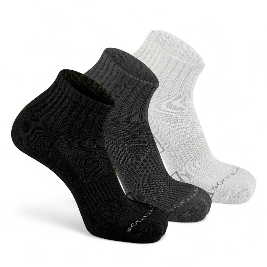 Sockscarving® Vibrant Edition – best cushioned crew socks for gym training and daily wear India-Vibrant Edition – Cushioned Crew Socks with 180° Airflow Design (Unisex)- VIBRANT_3_BLACK_LIGHTGREY_GREY