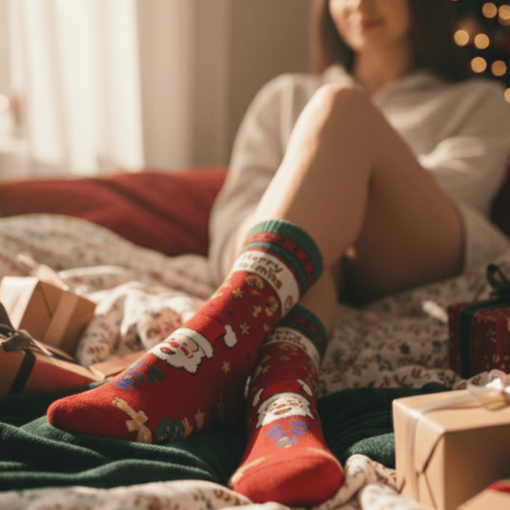 Sweat-wicking full-length Santa socks for winter-Sockscarving&