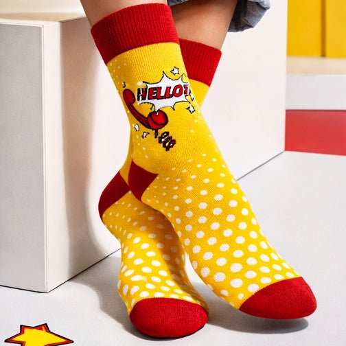 Breathable cotton Hello Pop design socks-Sockscarving® Hello Pop Full-Length Edition-