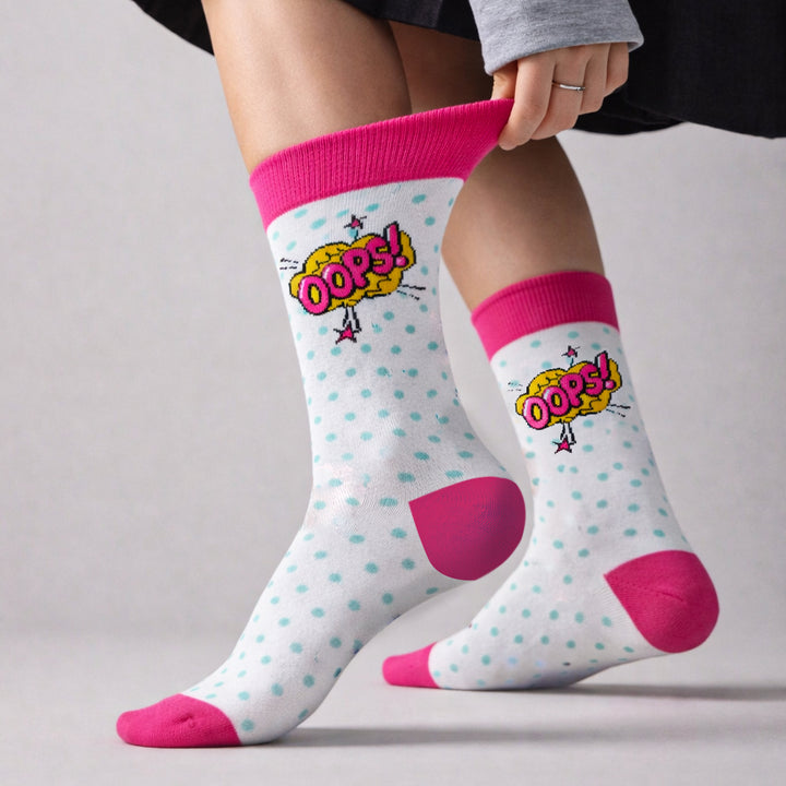 Breathable cotton pink white pop design socks
