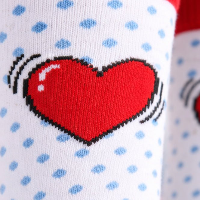 Funky cotton red white socks with heart pattern-Sockscarving® PopHeart Pop Full-Length Edition-