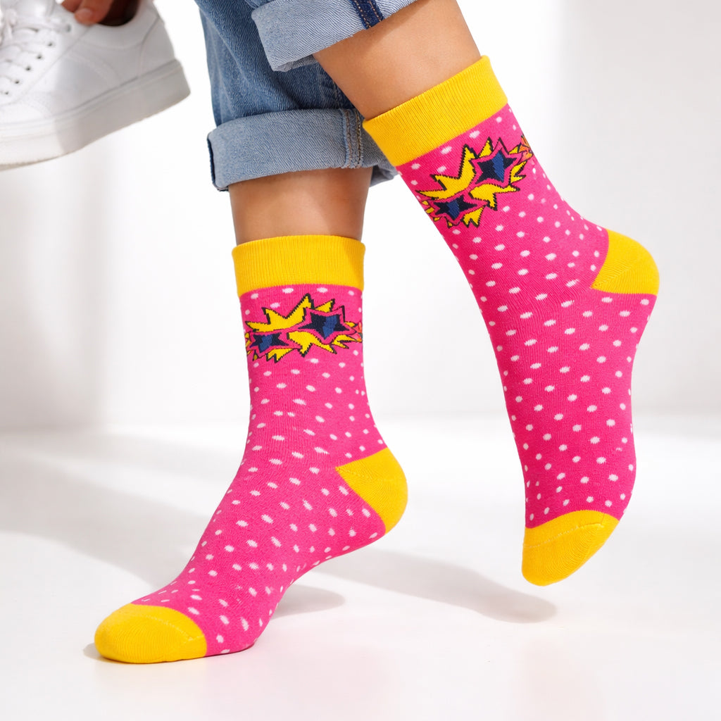 Breathable cotton socks with retro glasses print