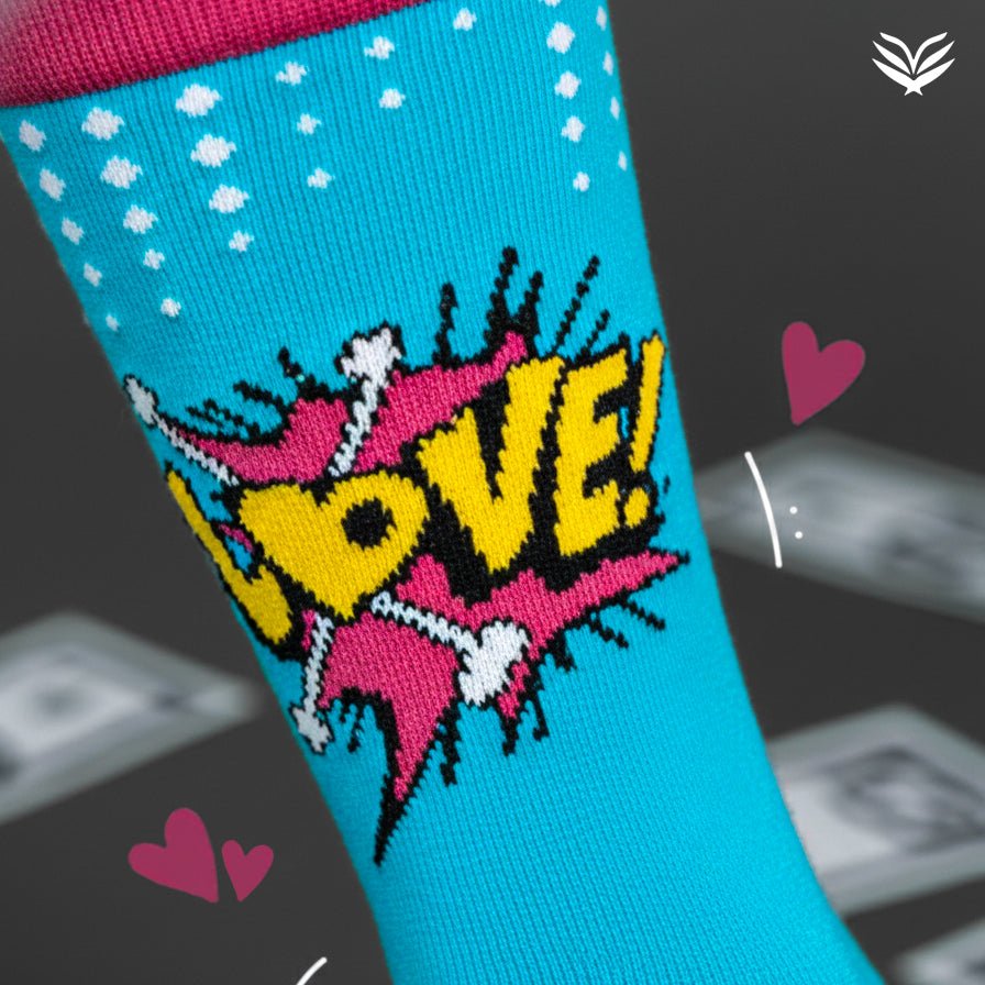 Vibrant turquoise pink street style socks-Sockscarving® Love Pop Full-Length Edition (Pack of 1)-