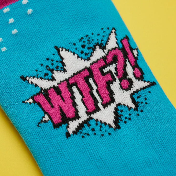 Vibrant turquoise pink street style socks-Sockscarving® WTF Pop Full-Length Edition (Pack of 1)-