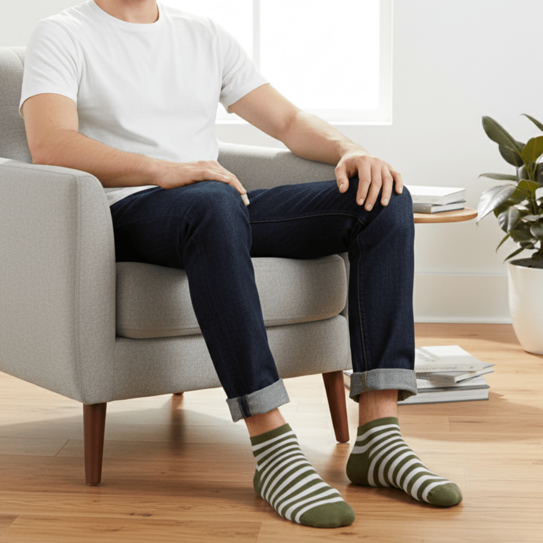 Breathable stripy cotton ankle socks for daily wear
