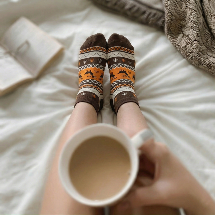 Casual ankle socks with reindeer print for daily use