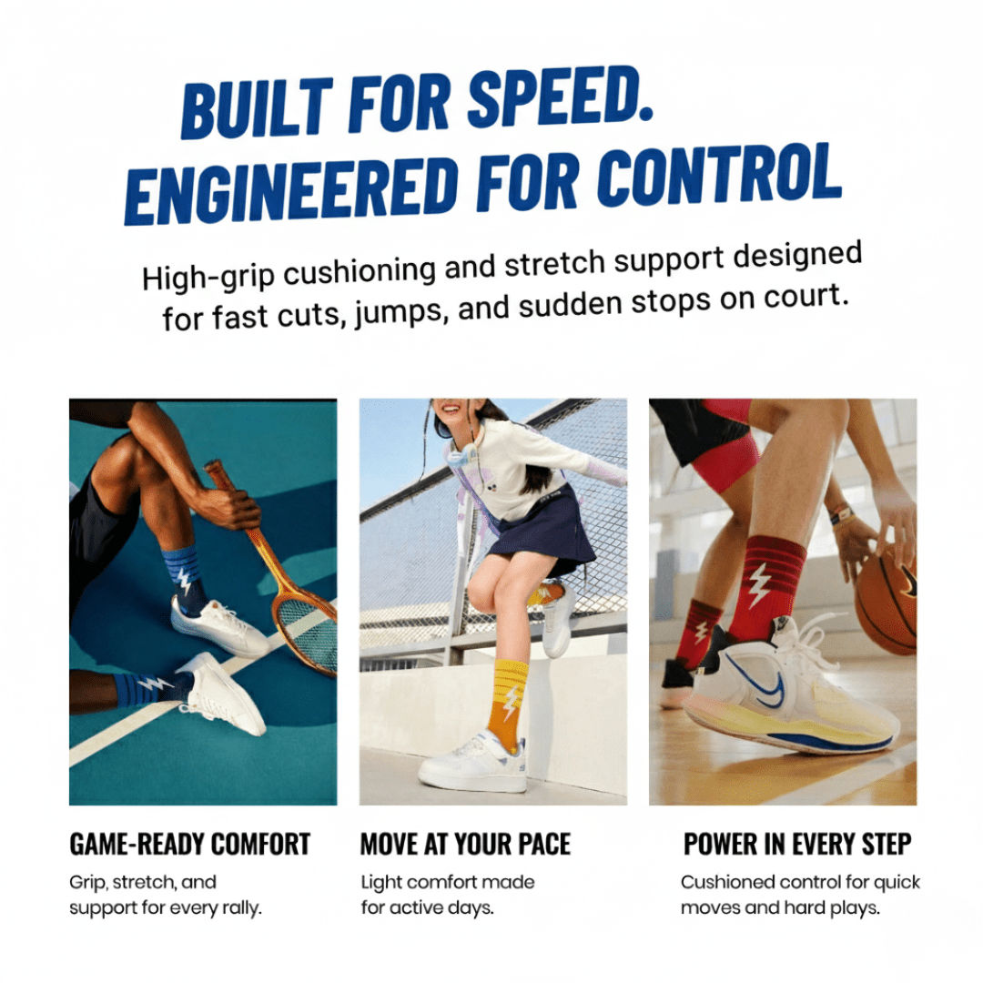 Comfortable flexible socks with athletic design-Sockscarving Boltflex Court Socks-