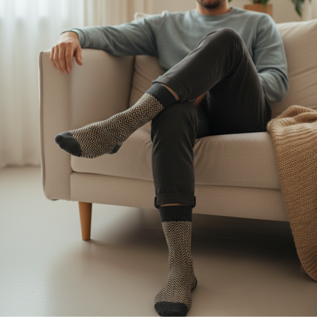 Designer herringbone mens socks set in a premium gift box