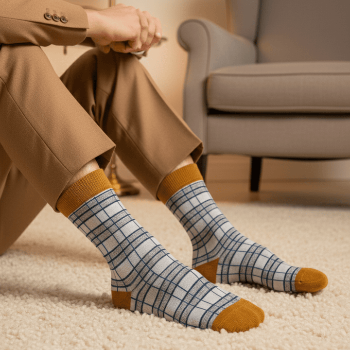 Elegant Check mustard and white cotton ankle socks-Sockscarving Elegant Check (Pack of 3)-