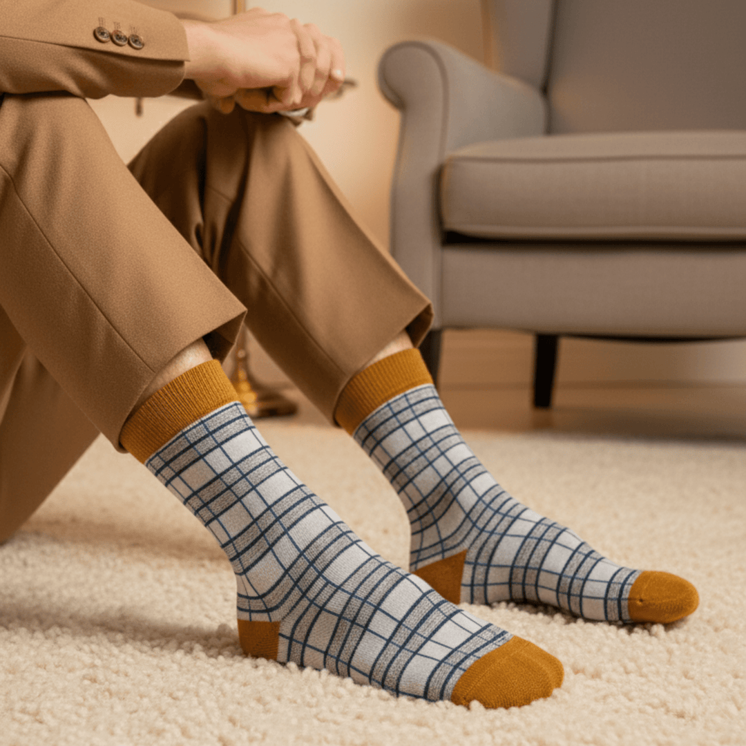 Elegant Check mustard and white cotton ankle socks