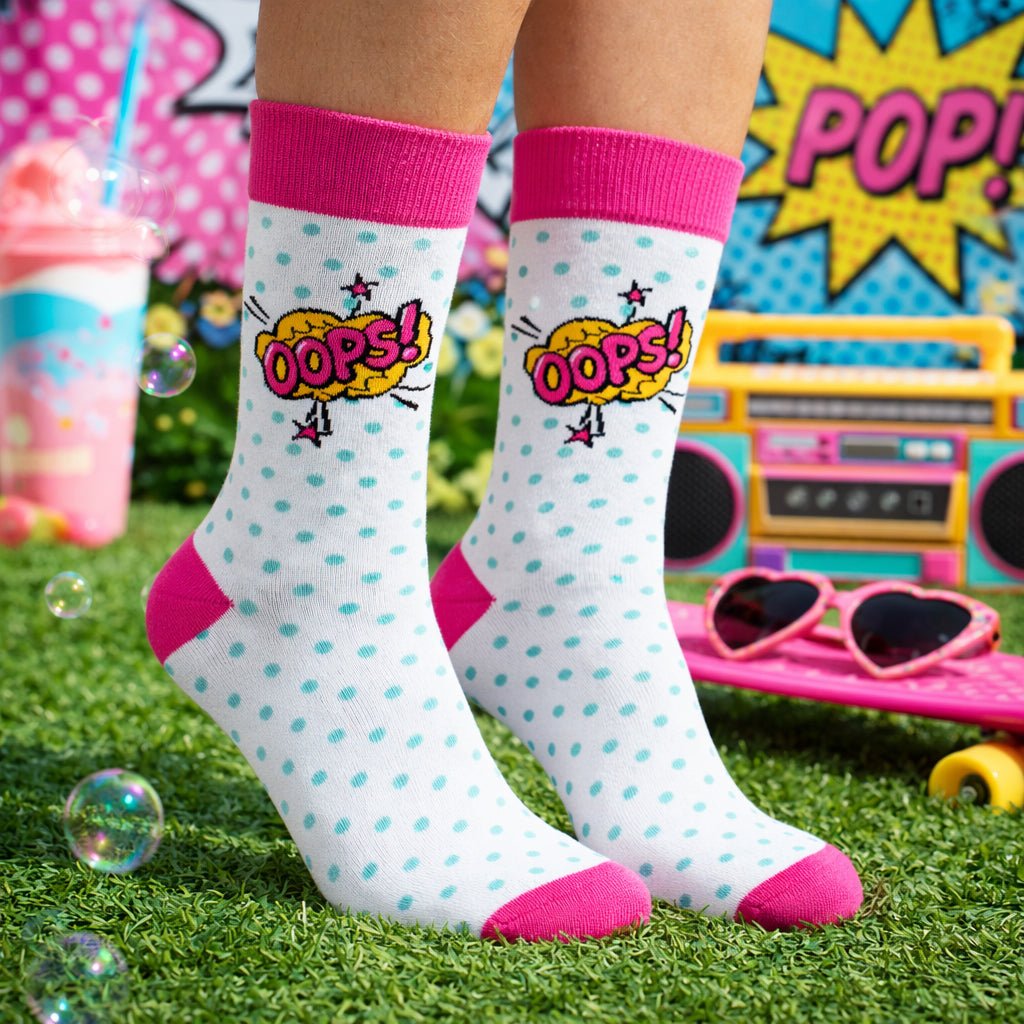 everyday-full-length-pink-white-socks-Sockscarving® Oops Pop Full-Length Edition-