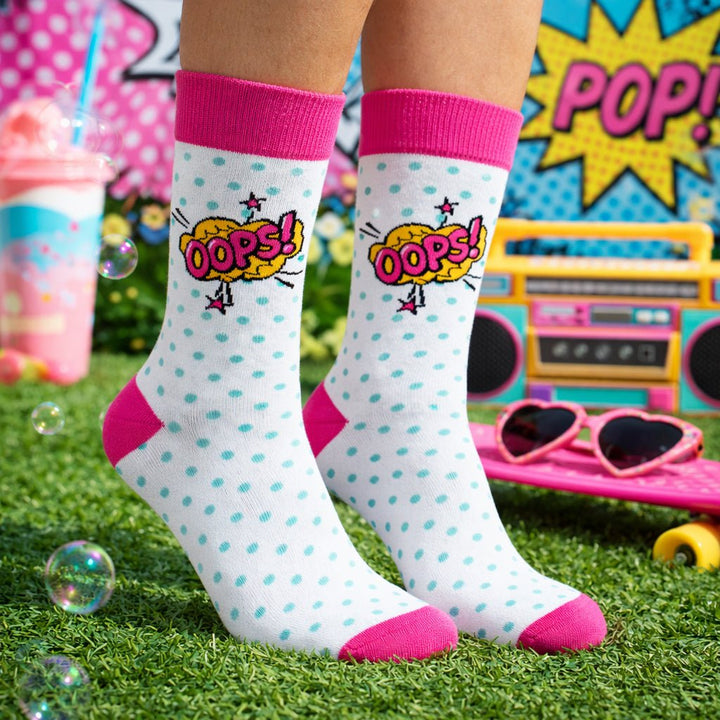 everyday-full-length-pink-white-socks-Sockscarving® Oops Pop Full-Length Edition-