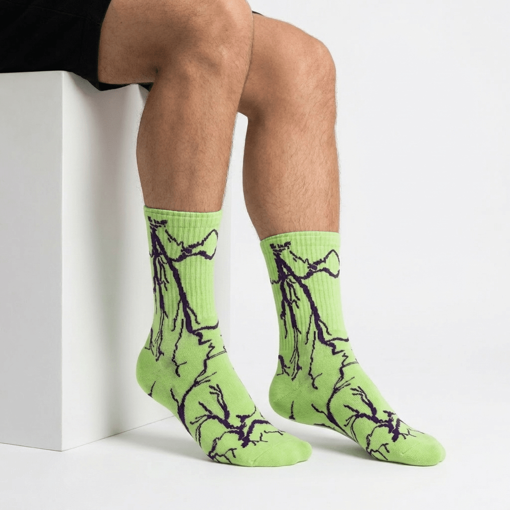 -LIGHTNING SOCKS- GREEN - PURPLE LIGHT-