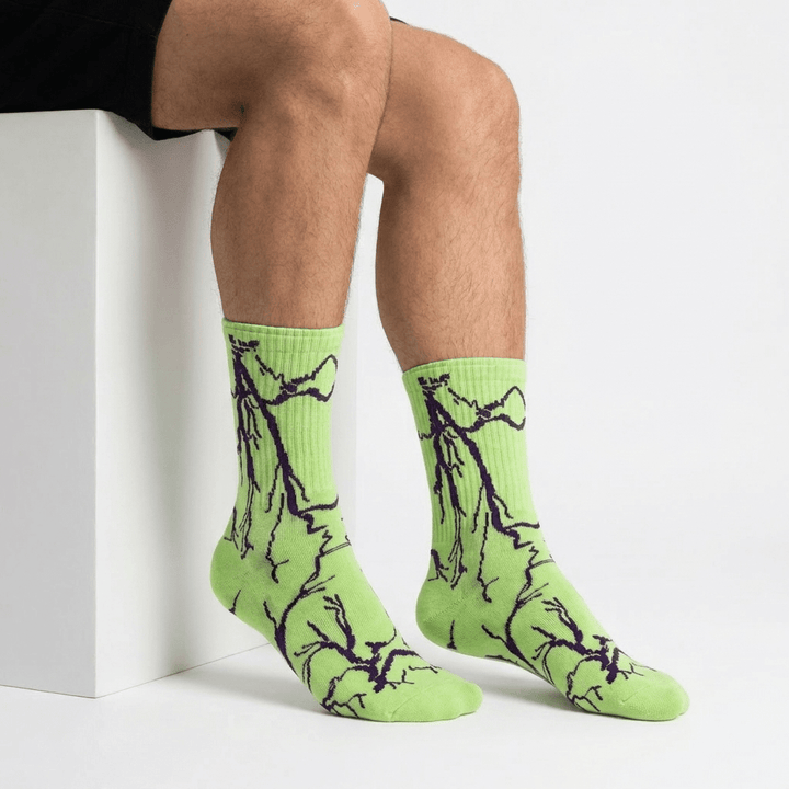 LIGHTNING SOCKS- GREEN - PURPLE LIGHT