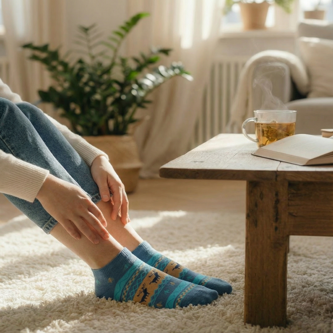 Festive ankle socks with reindeer design for winter season