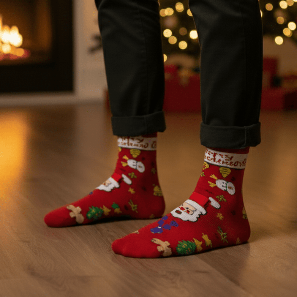 Multicoloured Santa chrome cotton blend winter socks
-Sockscarving's Christmas Santa Limited Edition-