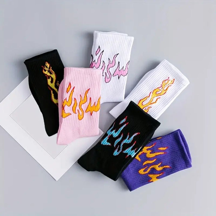 fire 2.0 flame socks cotton full length unisex breathable anti odor socks6-Sockscarving® Fire 2.0 – Flame Statement Crew Socks (Pack of 6 | Unisex)-