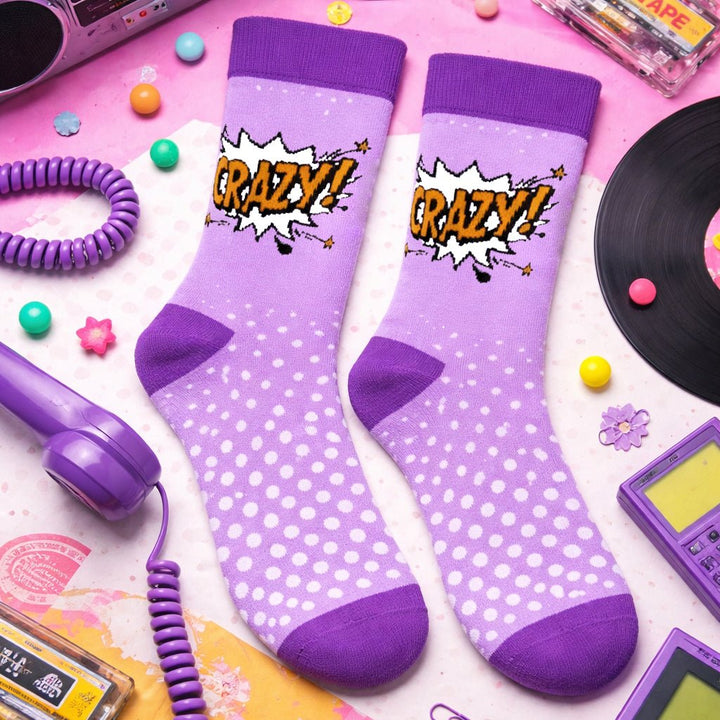 Funky purple &amp; lavender Crazy socks for men and women-Sockscarving® Crazy Pop Full-Length Edition-