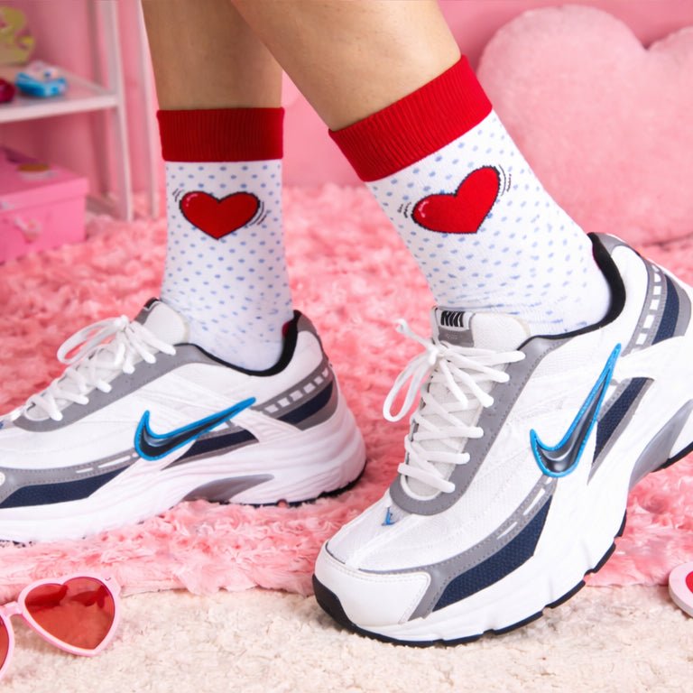 funky-red-white-pop-heart-socks-Sockscarving® PopHeart Pop Full-Length Edition-