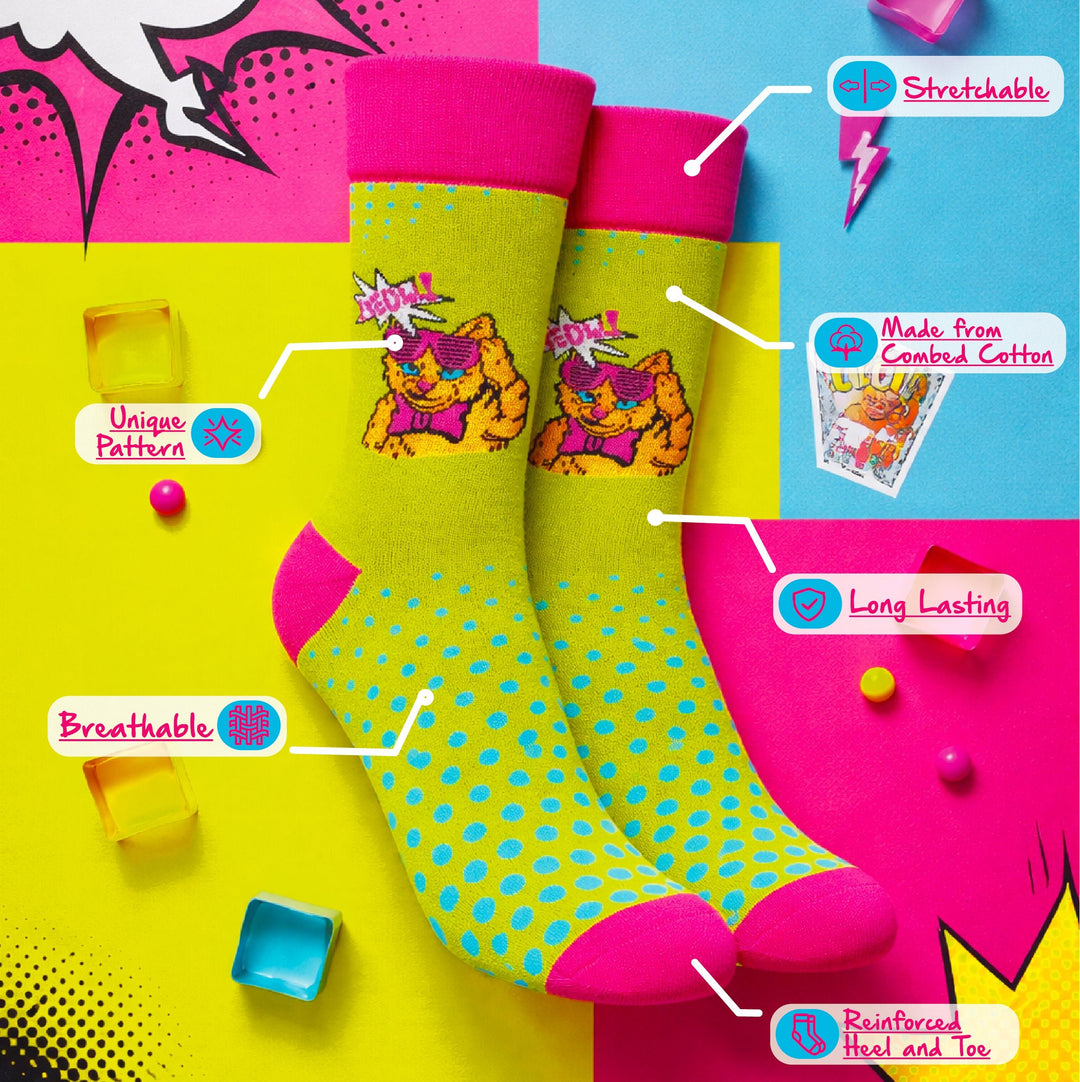 Funky breathable cotton socks for men and women-Sockscarving® Meow Pop Full-Length Edition (Pack of 1)-